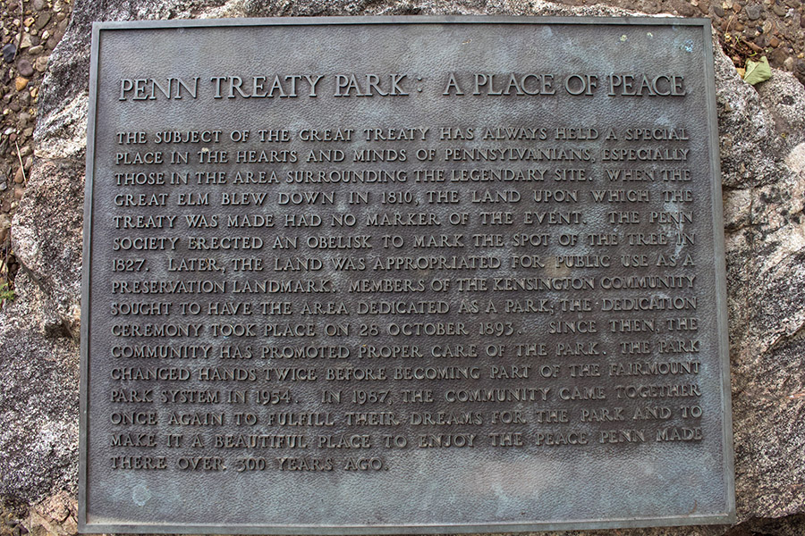 Penn Treaty Park Plaque